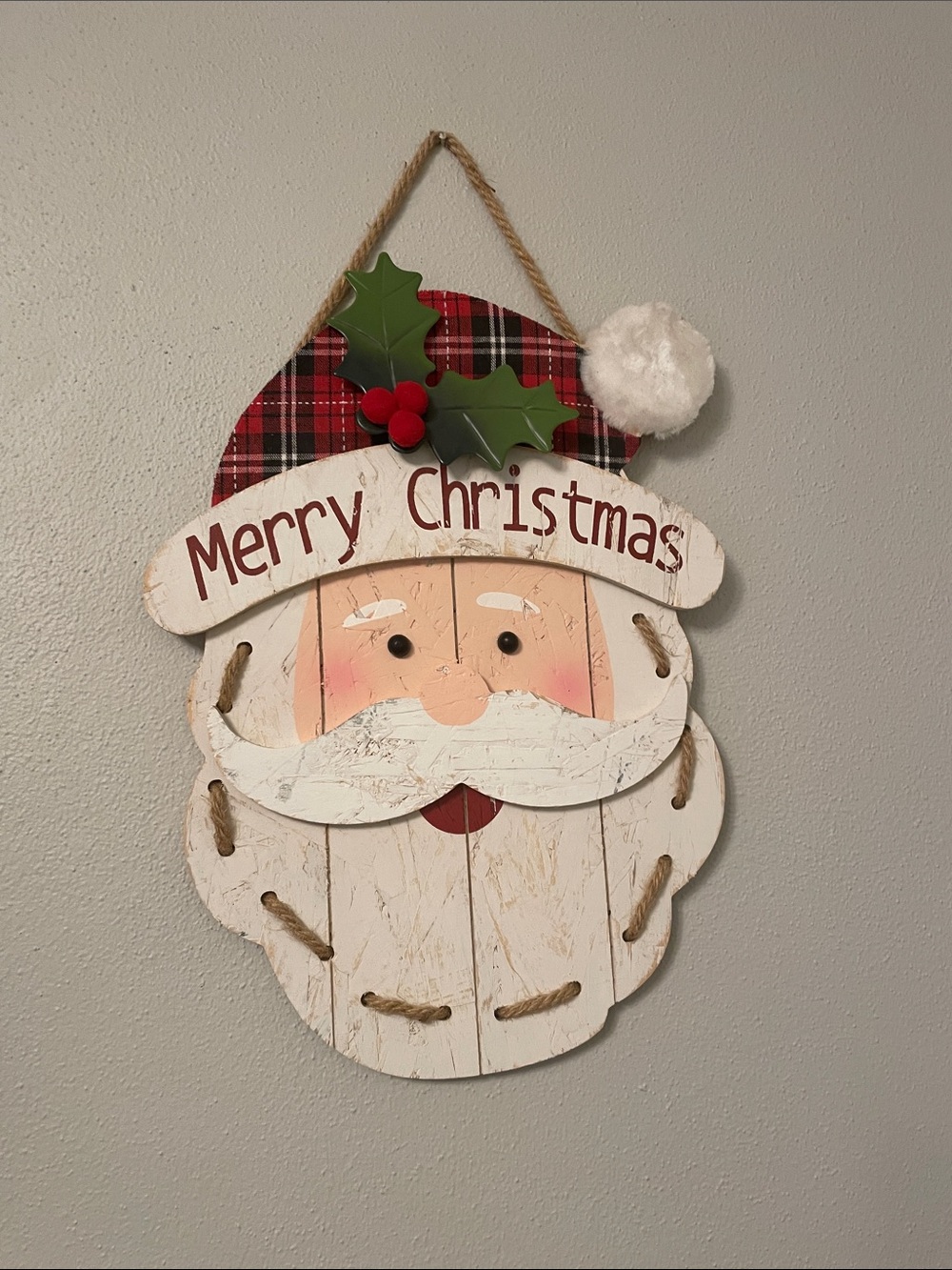 Rustic MERRY CHRISTMAS Santa Claus Wall Hanging